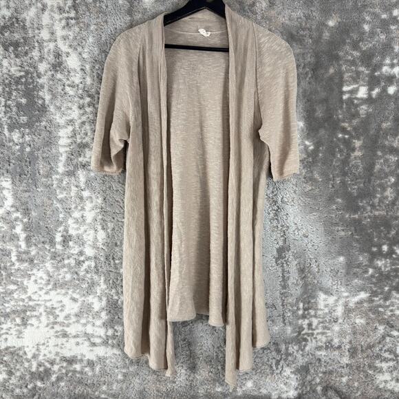 Eileen Fisher Sweaters - Eileen Fisher Petite Size MP Linen Open Front Cardigan Sweater Beige Short Sleev